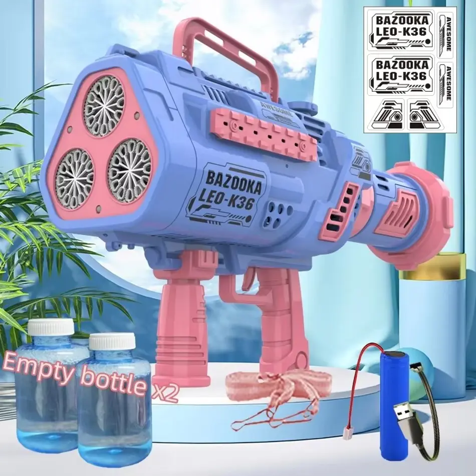 Large Automatic Rocket Bubble Gun with LED Lights, Fast Soap Blower for Kids, Outdoor Toy Machine Gun Launcher
