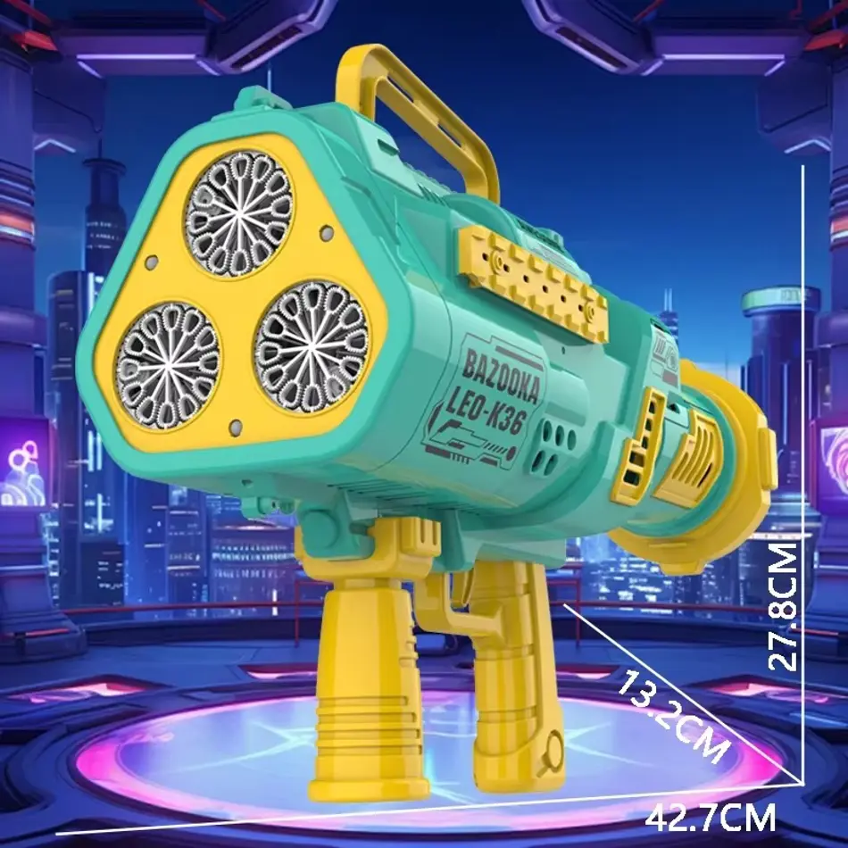 Large Automatic Rocket Bubble Gun with LED Lights, Fast Soap Blower for Kids, Outdoor Toy Machine Gun Launcher