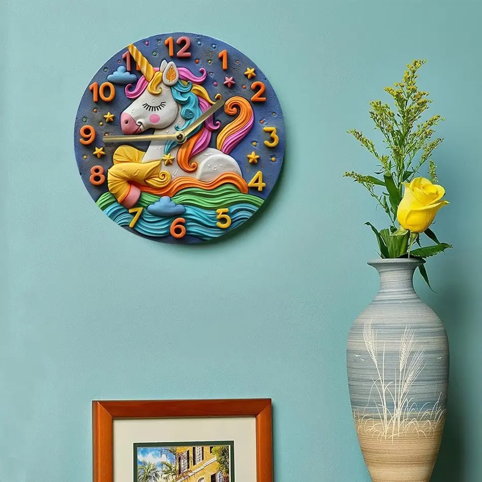  Magical Unicorn Wooden Wall Clock – Whimsical Decor for Kids’ Room