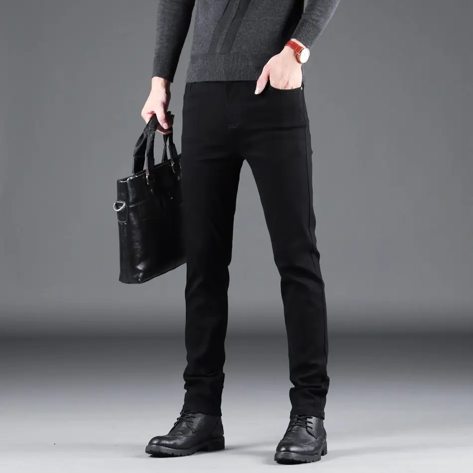 Men’s Premium Black Slim Fit Stretch Jeans – Business Casual Luxury Denim