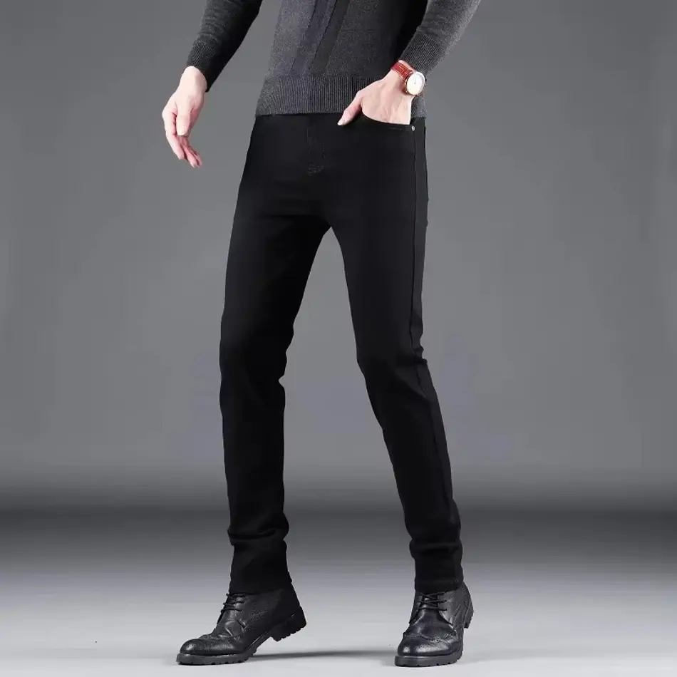Men’s Premium Black Slim Fit Stretch Jeans – Business Casual Luxury Denim