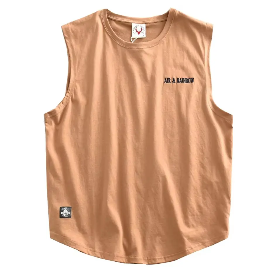 Men's Retro Sleeveless Cotton Tank – Vintage Letter Embroidery Gym Vest