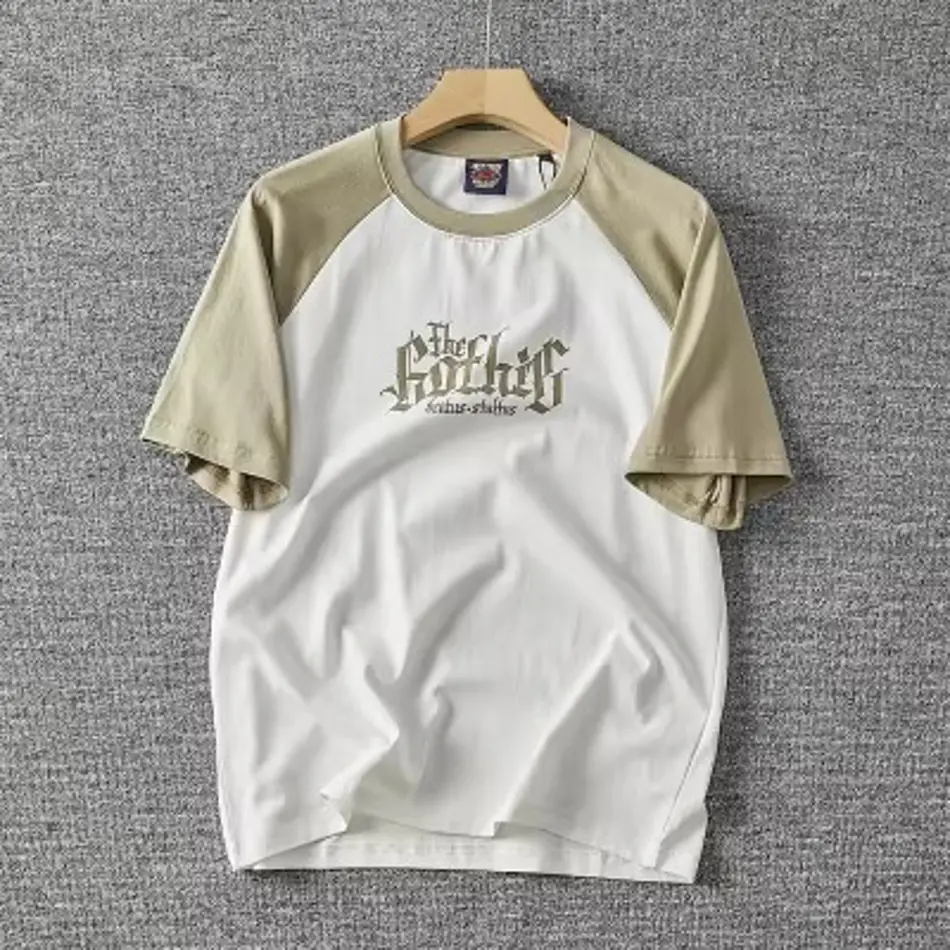 Men's Retro Washed Cotton T-Shirt – Vintage Letter Print, O-Neck Casual Fit
