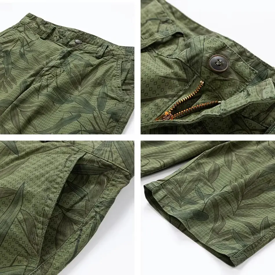 Men's Vintage Camouflage Cotton Cargo Shorts – Casual Military Style with Multi-Pockets