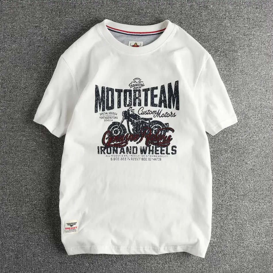 Men’s Vintage Motorcycle Graphic Tee – 100% Cotton Washed Summer T-Shirt
