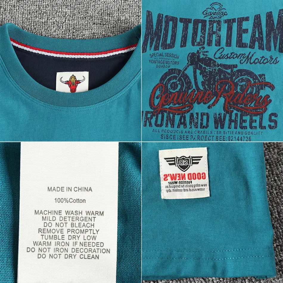 Men’s Vintage Motorcycle Graphic Tee – 100% Cotton Washed Summer T-Shirt