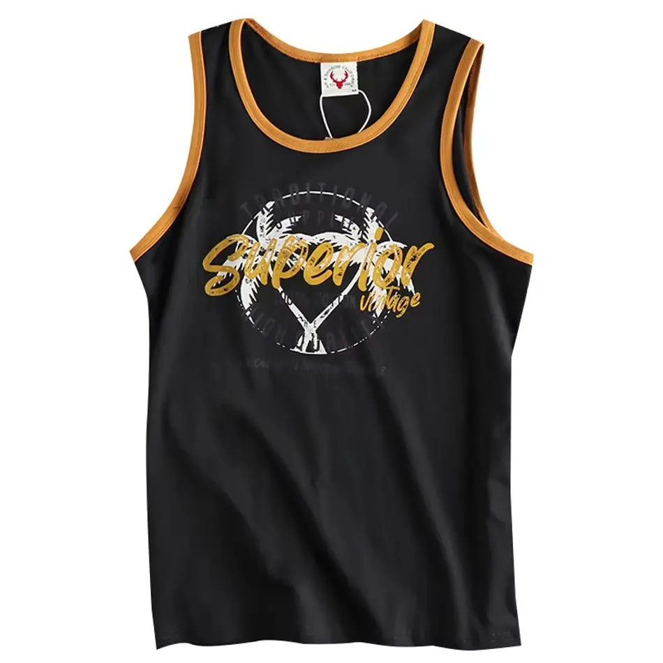 Men's Vintage Washed Letter Print Sleeveless Cotton Tank – Retro Streetwear Summer Vest