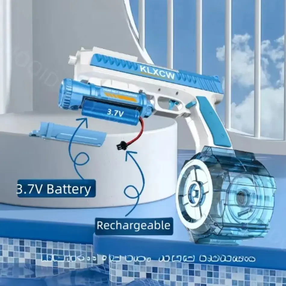 New Drum Electric Burst Water Gun Toy with LED Laser – Large Capacity Sprayer for Summer Pool and Outdoor Fun