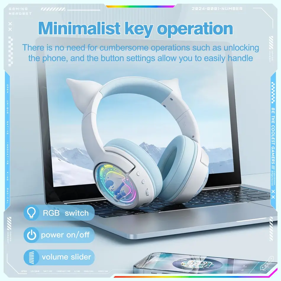 ONIKUMA B5 Wireless Gaming Headset with RGB Lighting & HD Mic – Stereo Earphones for PC, PS5, and Gaming Consoles