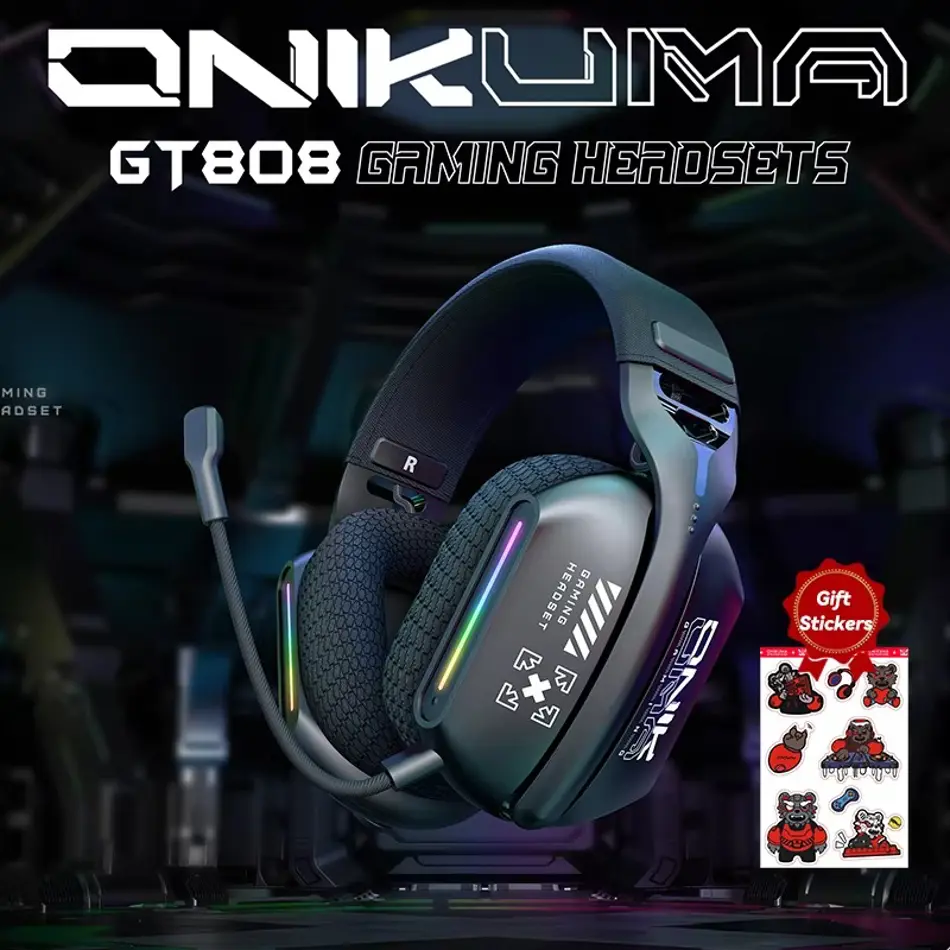 ONIKUMA GT808 Wireless Gaming Headset with Mic – RGB, Noise Cancelling, 2.4GHz for PS5/PS4/PC/Mac