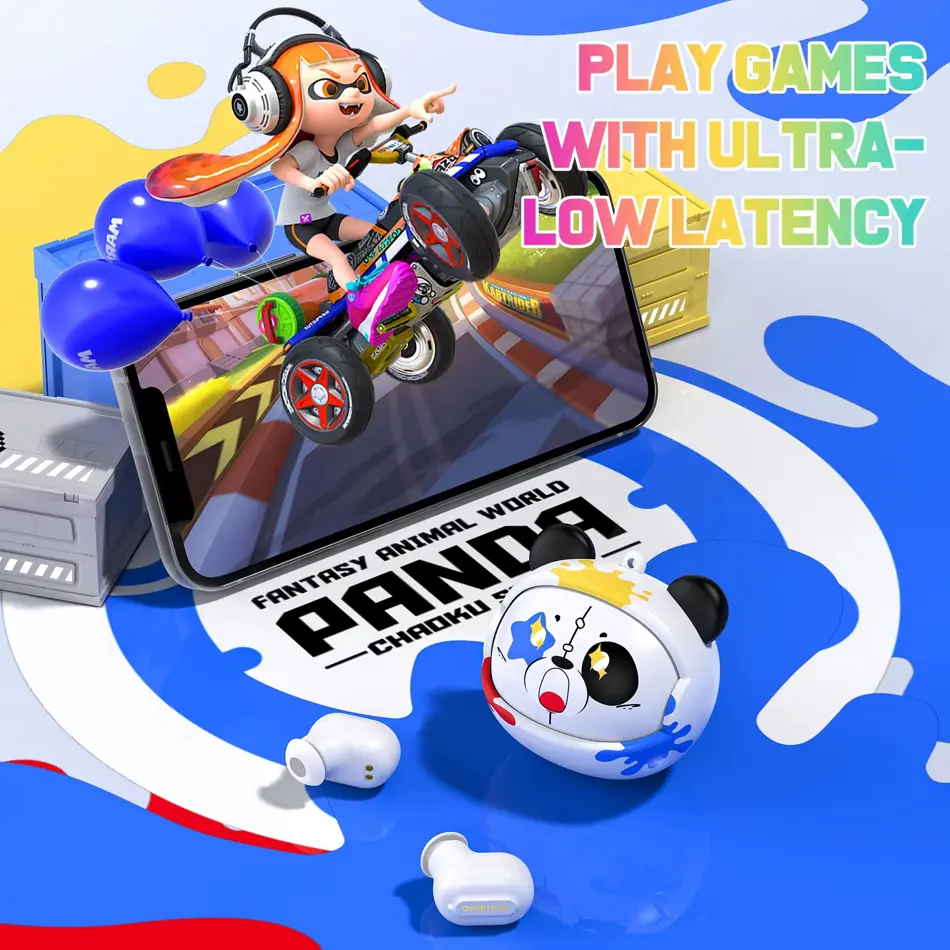 ONIKUMA T20 Wireless In-Ear Headphones - White Anime Cartoon Style
