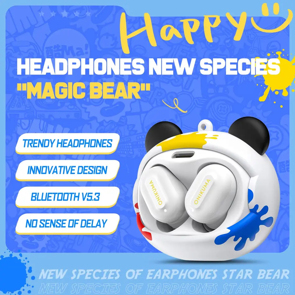 ONIKUMA T20 Wireless In-Ear Headphones - White Anime Cartoon Style