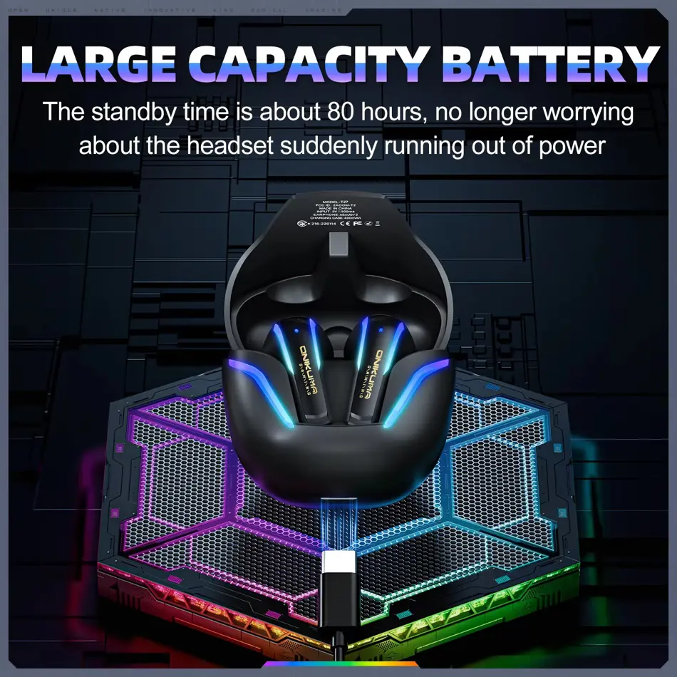 ONIKUMA T27 Dual Mode Wireless Gaming Earbuds with 2.4GHz & Bluetooth, RGB Lighting, Touch Control, Low Latency Headset with Charging Case