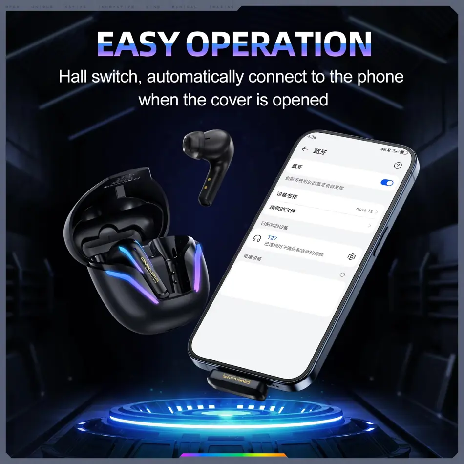 ONIKUMA T27 Dual Mode Wireless Gaming Earbuds with 2.4GHz & Bluetooth, RGB Lighting, Touch Control, Low Latency Headset with Charging Case