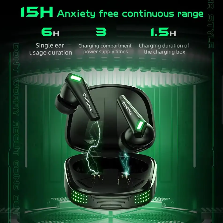 ONIKUMA T308 Wireless Gaming Earbuds with Mic – TWS Noise Cancelling Bluetooth Headset, Touch Control, Stereo Sound