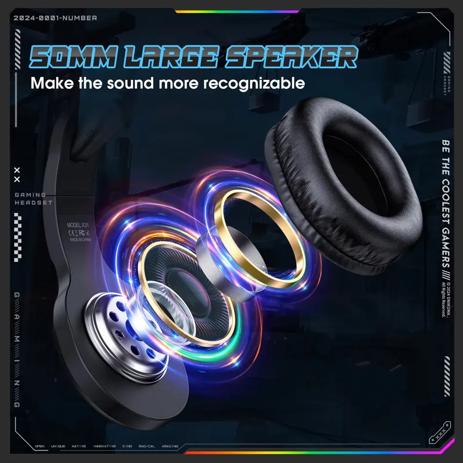 ONIKUMA X31 RGB Wired Gaming Headset – Surround Sound Over-Ear Headphones for PC, Xbox, PS4 & Mobile