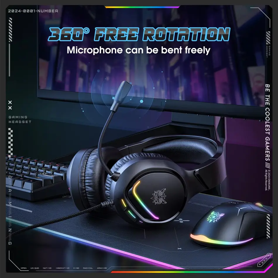 ONIKUMA X31 RGB Wired Gaming Headset – Surround Sound Over-Ear Headphones for PC, Xbox, PS4 & Mobile