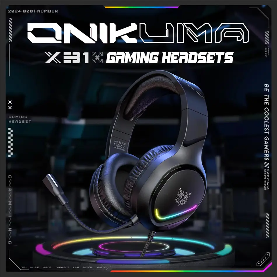 ONIKUMA X31 RGB Wired Gaming Headset – Surround Sound Over-Ear Headphones for PC, Xbox, PS4 & Mobile