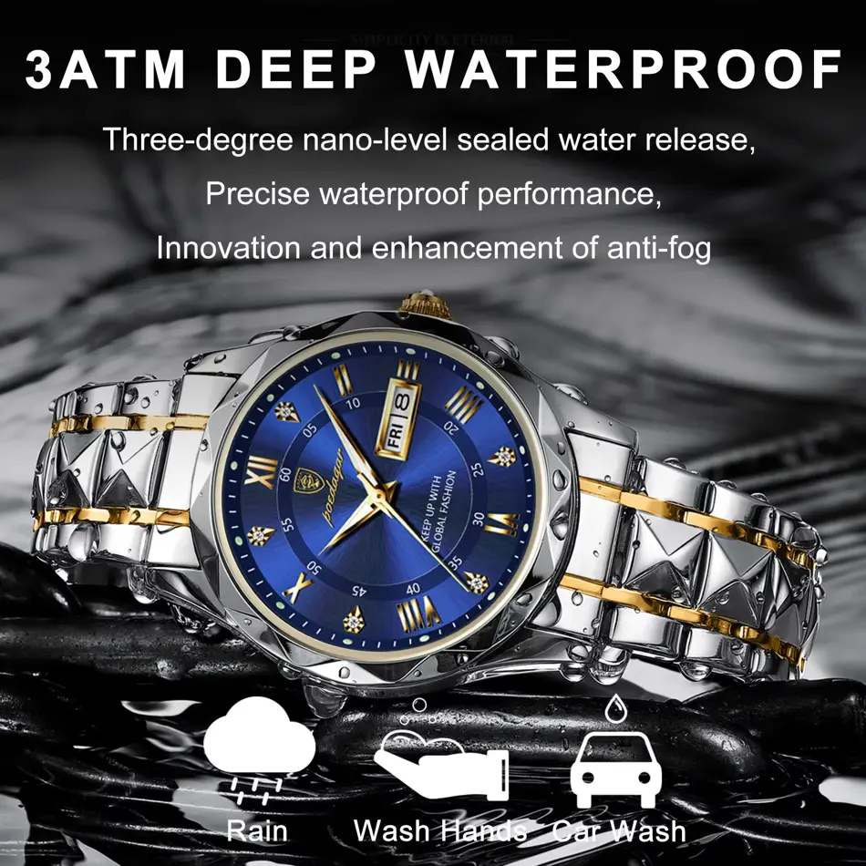 POEDAGAR Luxury Men's Quartz Watch – Waterproof, Luminous, Stainless Steel Sport Wristwatch with Date & Week Display
