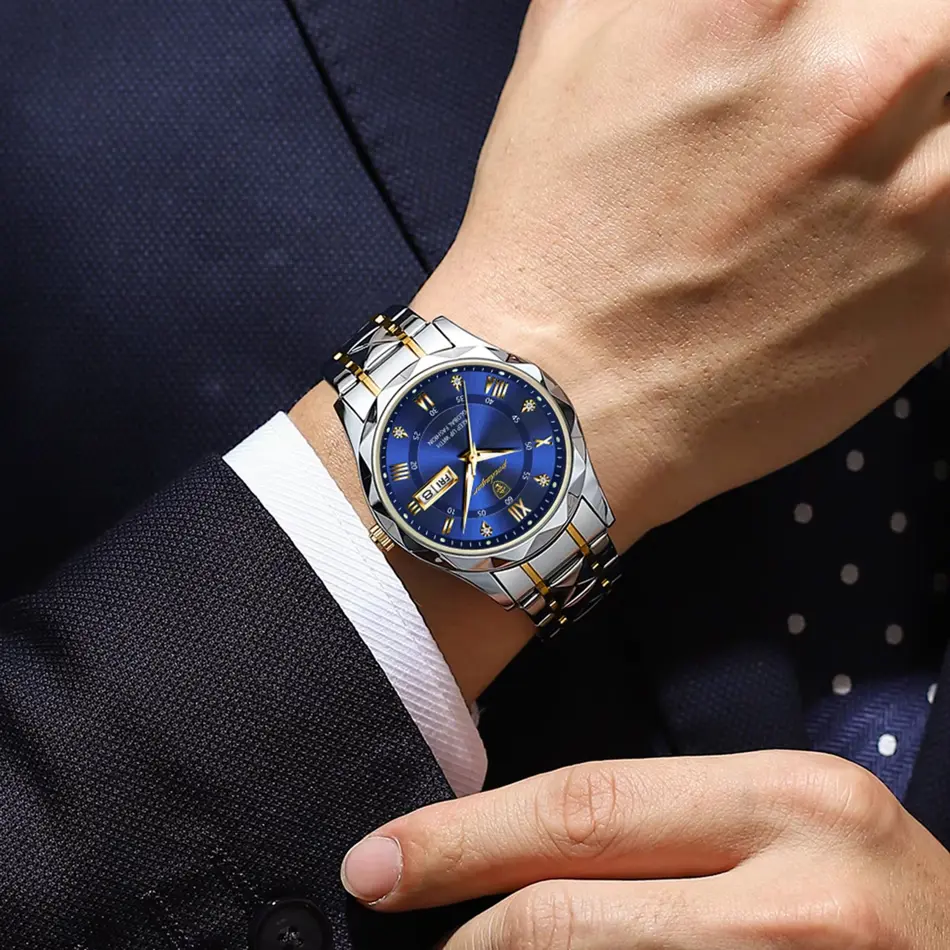 POEDAGAR Luxury Men's Quartz Watch – Waterproof, Luminous, Stainless Steel Sport Wristwatch with Date & Week Display