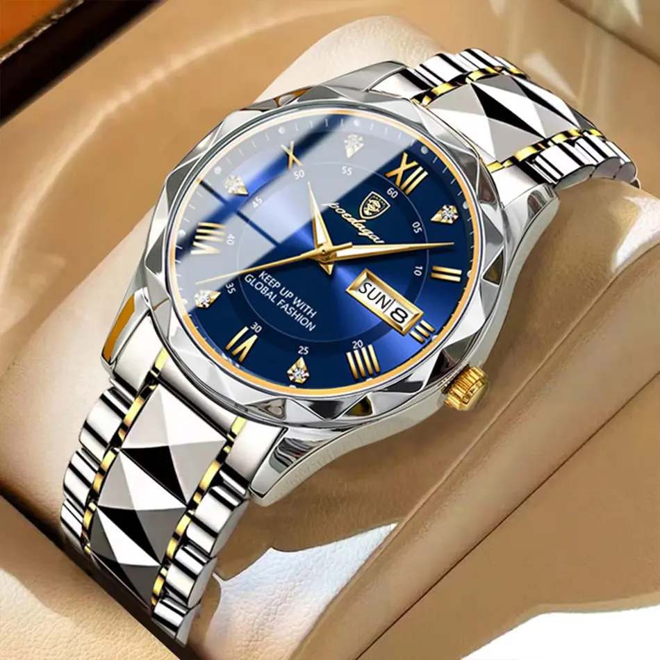 POEDAGAR Luxury Men's Quartz Watch – Waterproof, Luminous, Stainless Steel Sport Wristwatch with Date & Week Display
