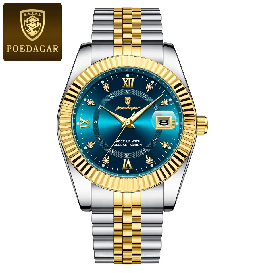 POEDAGAR Luxury Military Sports Watch for Men – Waterproof Quartz with Luminous Display & Stainless Steel Strap