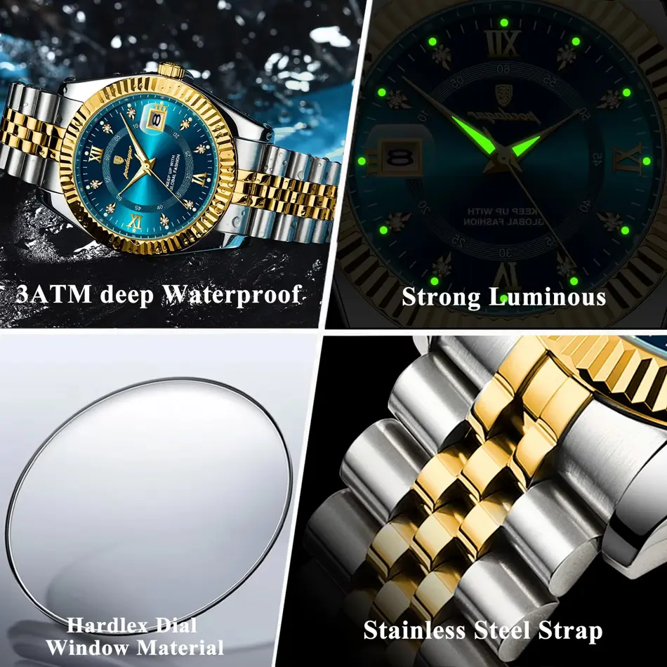 POEDAGAR Luxury Military Sports Watch for Men – Waterproof Quartz with Luminous Display & Stainless Steel Strap