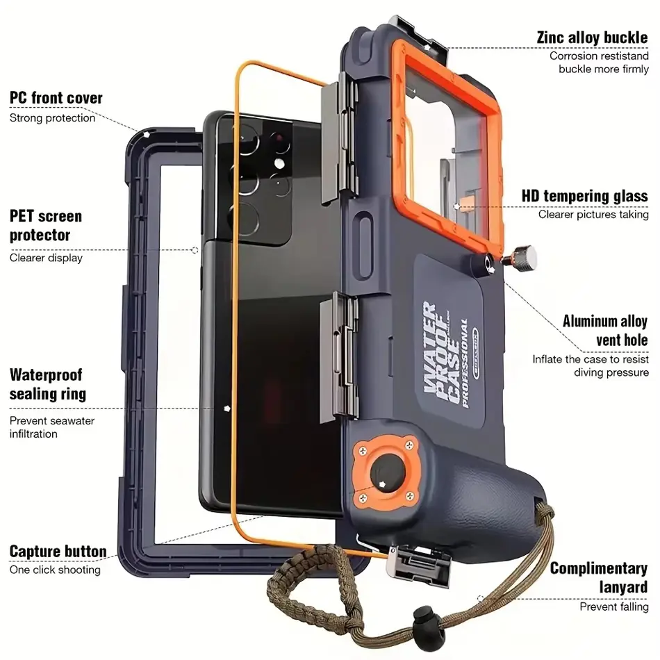 Premium Waterproof Phone Case Holster for Diving & Swimming – Protective Housing with Lanyard for iPhone & Samsung (Up to 6.8” Phones) – 50ft (15m) Depth