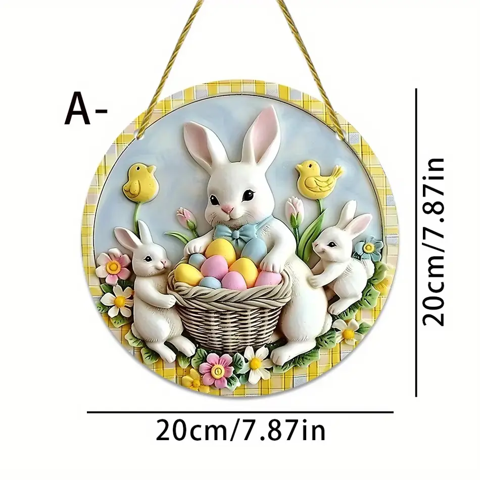 Rabbit Home Pendant Spring Theme White Rabbit Tulip Flower Round Frame Decoration - Cute Creative Home Décor with Pink Background