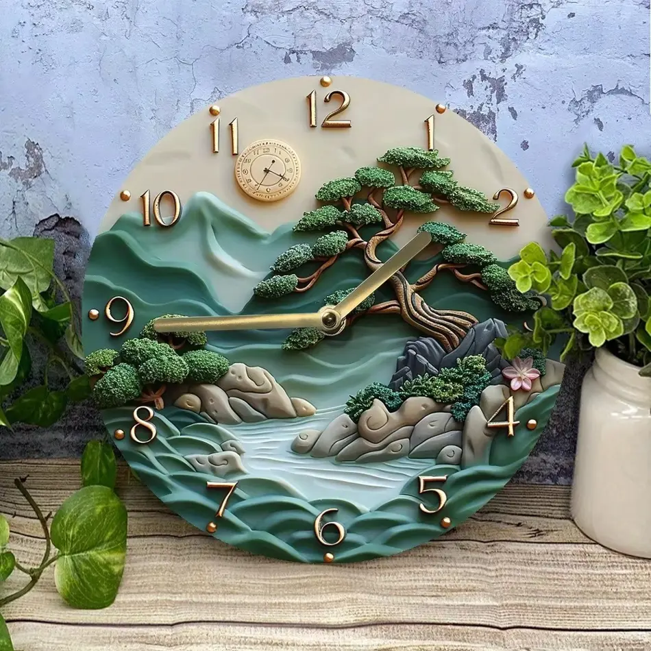 Scenic Landscape Design Rustic Wooden Wall Clock for Stylish Home Decor