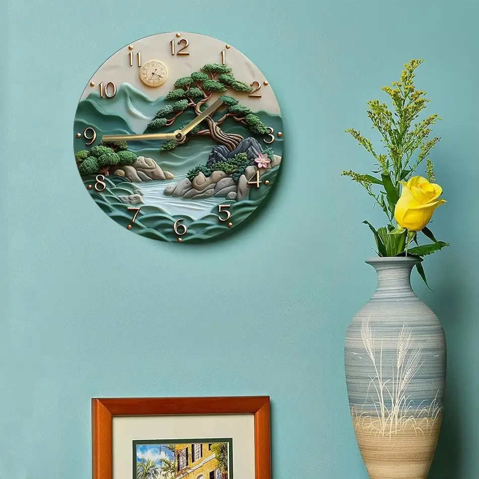 Scenic Landscape Design Rustic Wooden Wall Clock for Stylish Home Decor