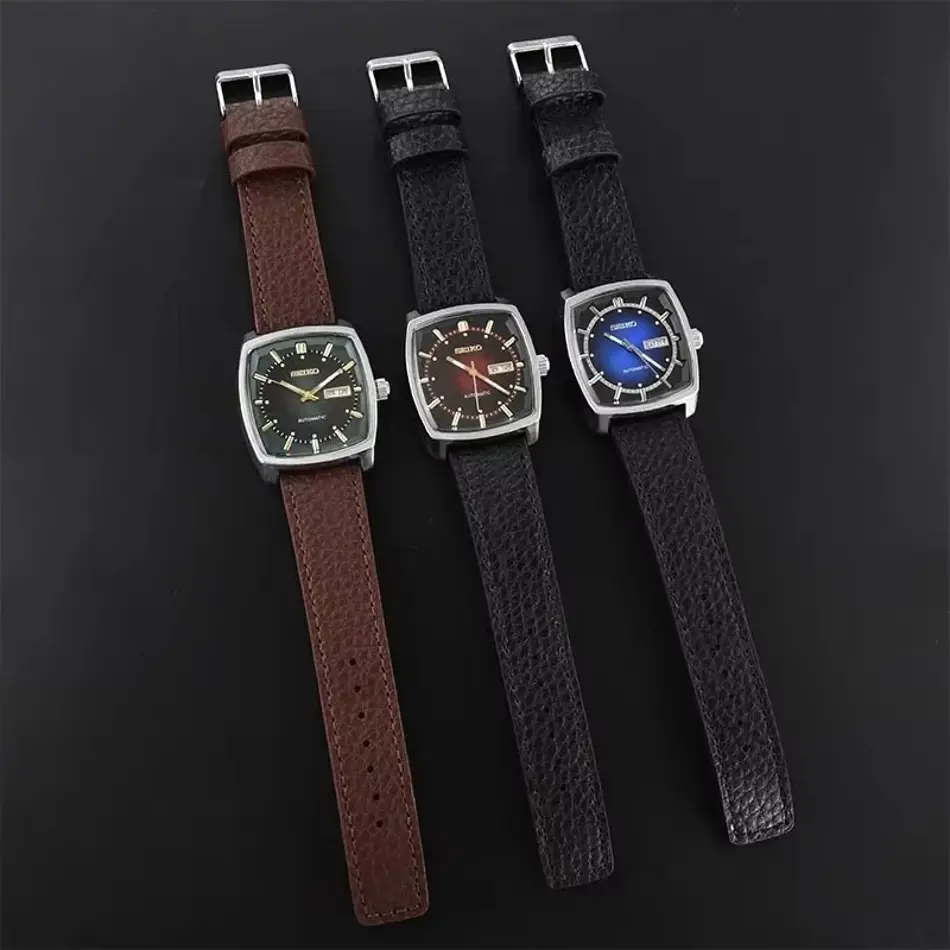 Seiko Men's Automatic Mechanical Retro Green Dial Watch SNKP27 – Wine Barrel Case with Leather Strap