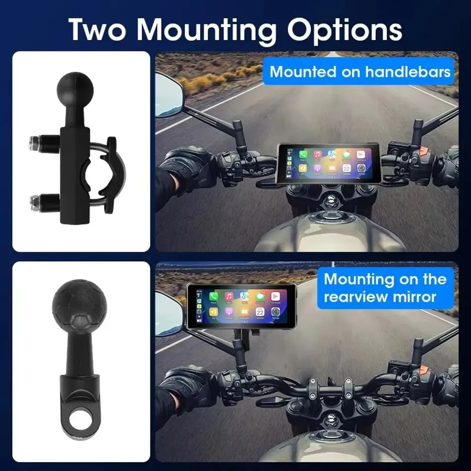 Srnubi 7" Motorcycle GPS Navigation | Wireless CarPlay & Android Auto | IP67 Waterproof Touchscreen Display