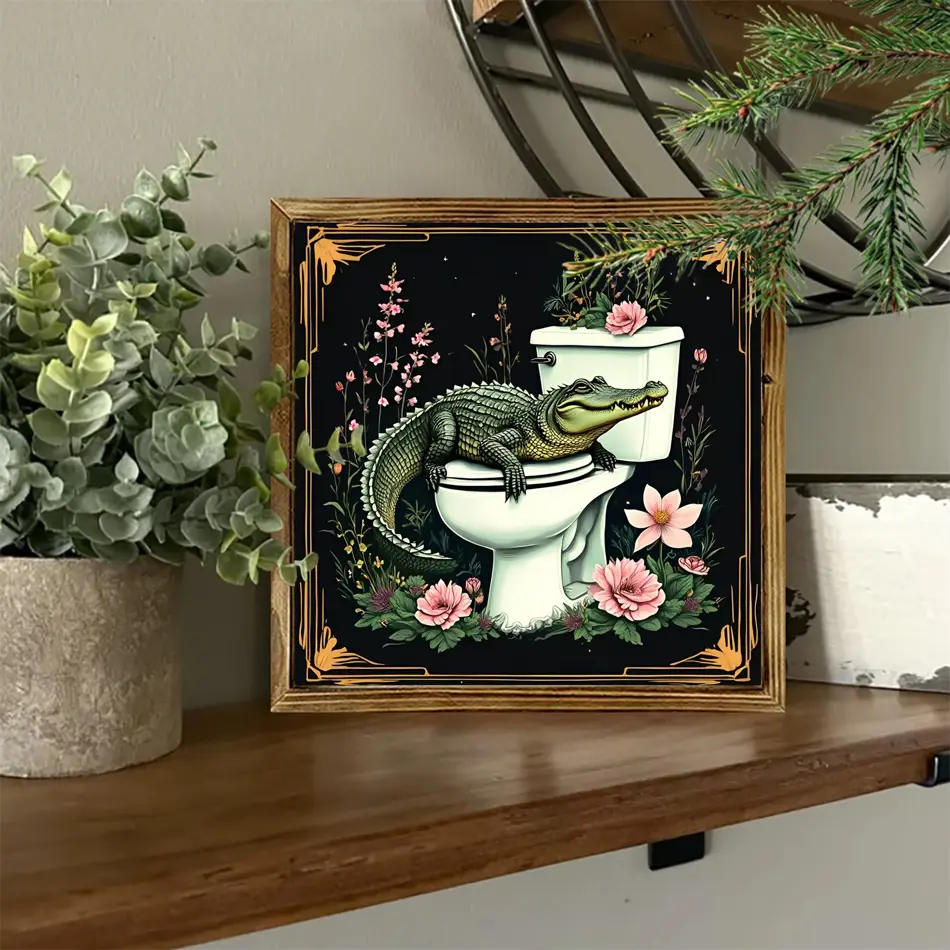 Wooden Frame Logo Art Decoration – 8x8 inch, Multi-Purpose Wall Hanging for Kitchen, Bathroom, Living Room, & Farmhouse Style Decor