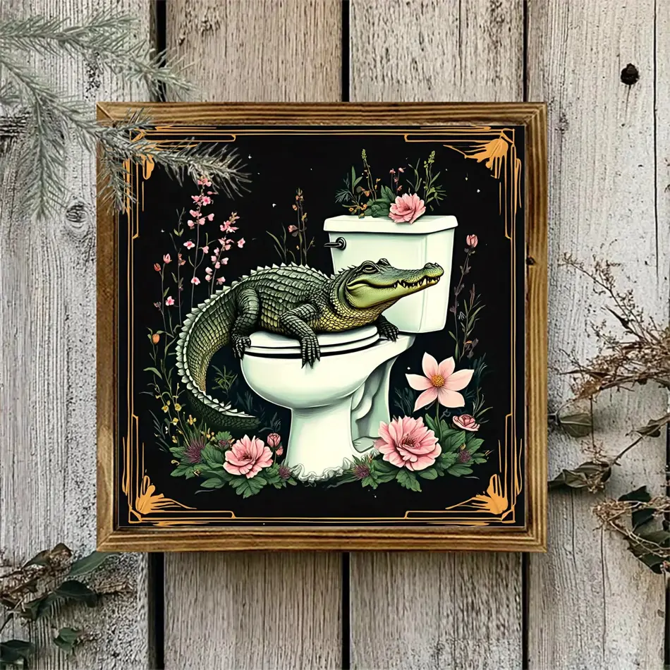 Wooden Frame Logo Art Decoration – 8x8 inch, Multi-Purpose Wall Hanging for Kitchen, Bathroom, Living Room, & Farmhouse Style Decor