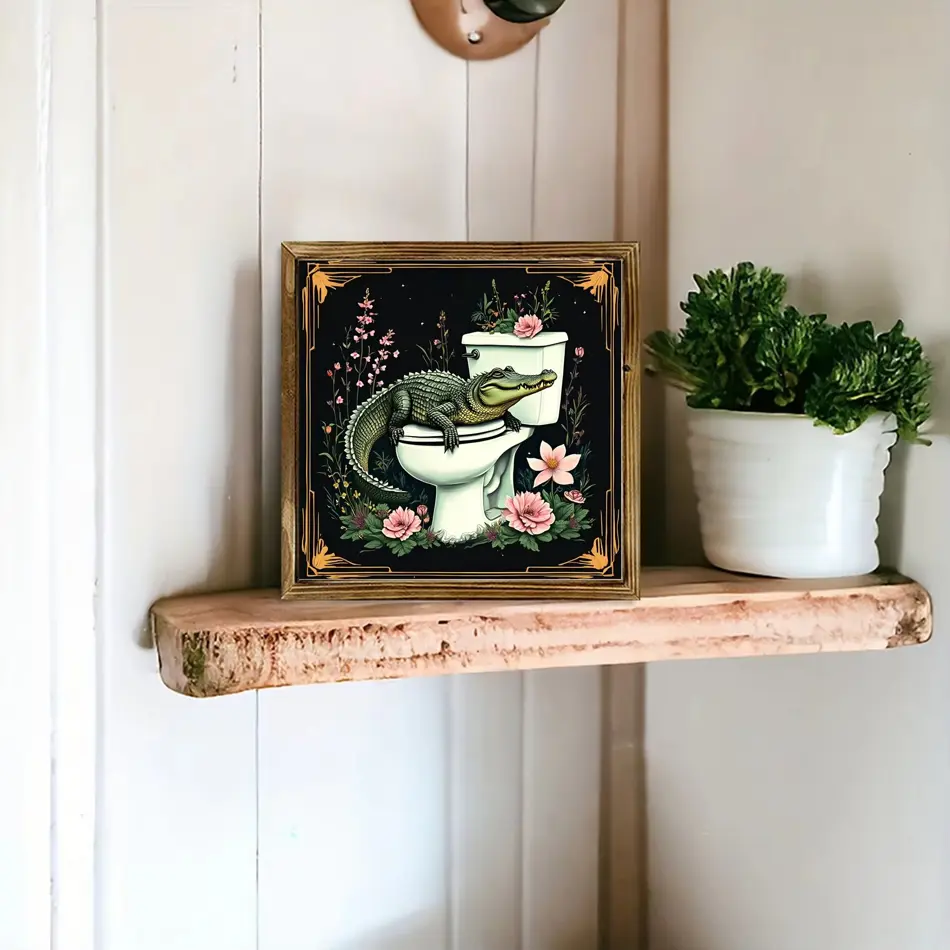 Wooden Frame Logo Art Decoration – 8x8 inch, Multi-Purpose Wall Hanging for Kitchen, Bathroom, Living Room, & Farmhouse Style Decor