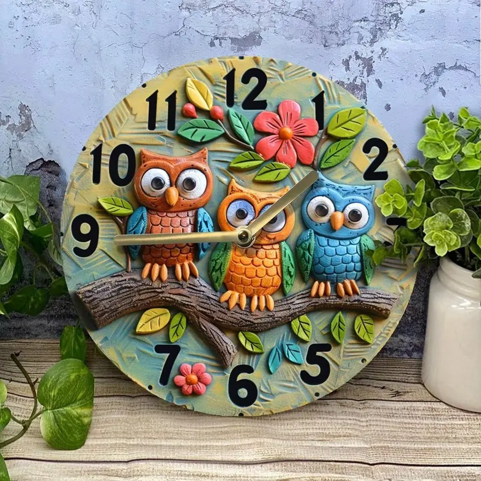Wooden Owl Wall Clock – Unique Home Decor with Cute Owl Design, Battery Operated