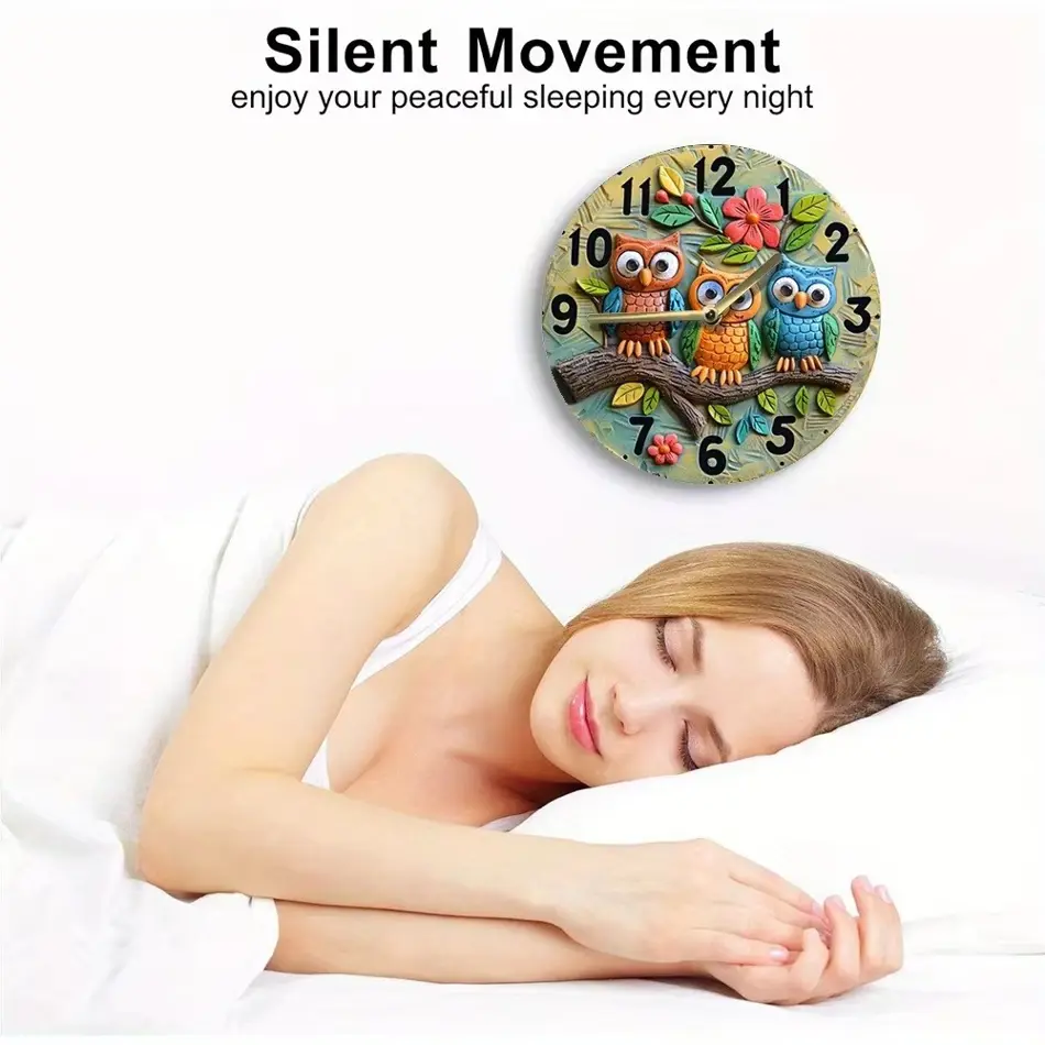 Wooden Owl Wall Clock – Unique Home Decor with Cute Owl Design, Battery Operated