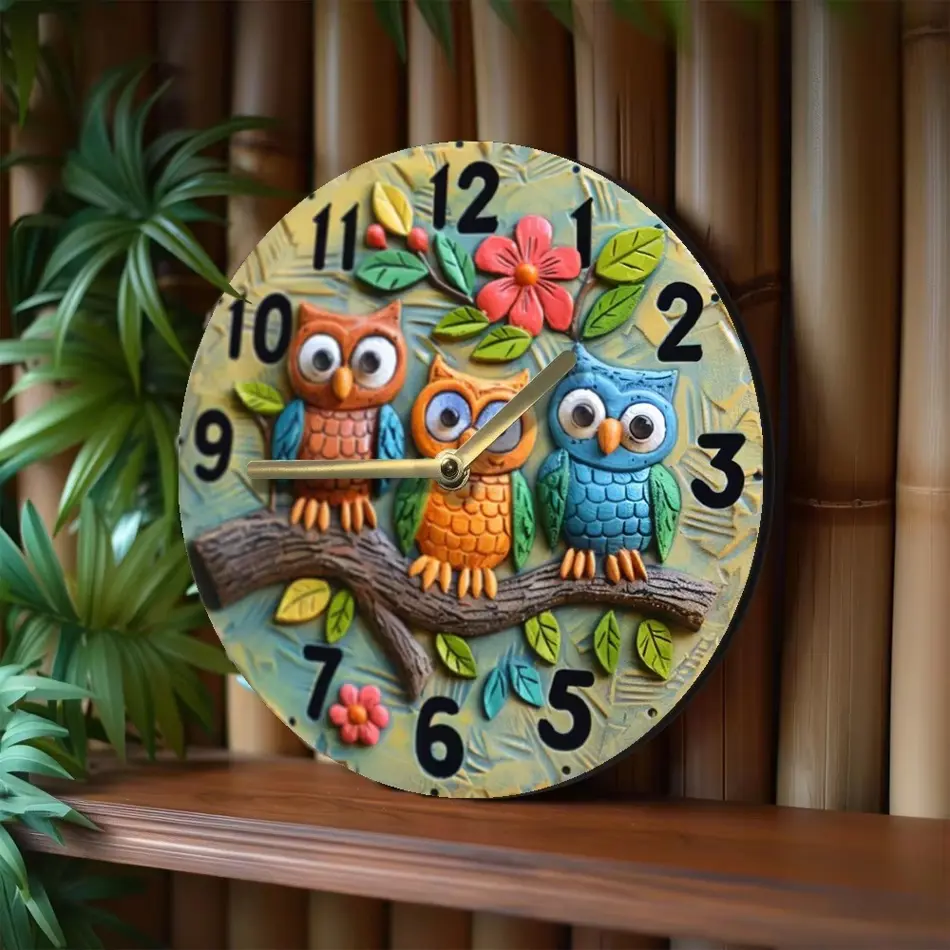 Wooden Owl Wall Clock – Unique Home Decor with Cute Owl Design, Battery Operated