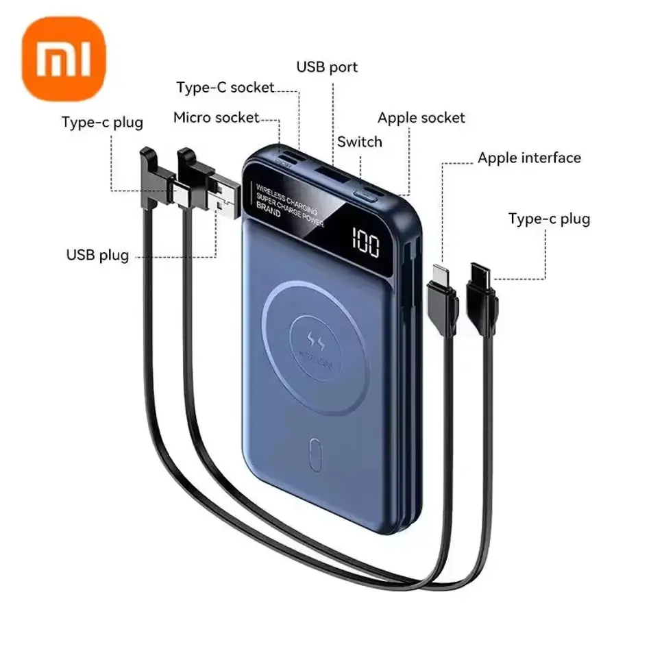 Xiaomi 50000mAh Magnetic Wireless Power Bank | MagSafe, Built-in Cables, Fast Charging for iPhone & Android