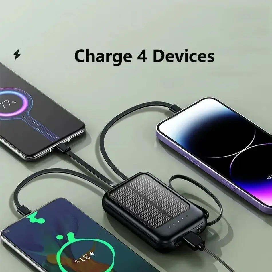 Xiaomi 50000mAh Solar Power Bank – 4 USB Cables, Slim & Portable External Battery Charger for All Phones