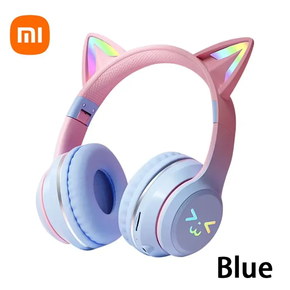  Xiaomi Wireless Bluetooth Cat Ear Headphones with RGB Lights – Stereo Sound, Built-in Mic, Gaming & Music Earphones for Kids & Girls