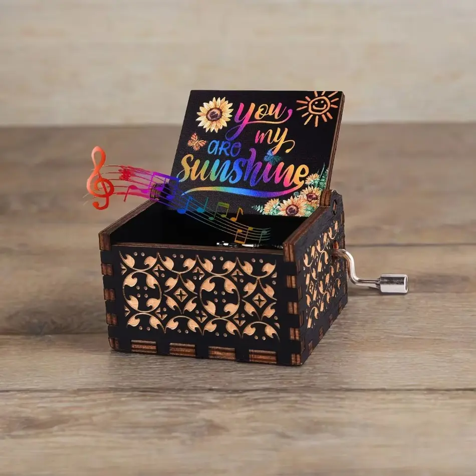 You Are My Sunshine Vintage Wooden Music Box - Hand Crank Musical Gift for Daughter, Wife, Mother, or Friend