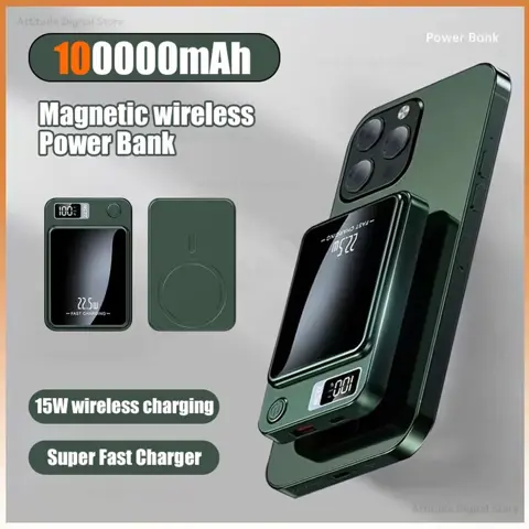 100000mAh Magnetic Wireless Power Bank | Fast Charger for iPhone, Samsung & Huawei | Portable Magsafe-Compatible Battery Pack