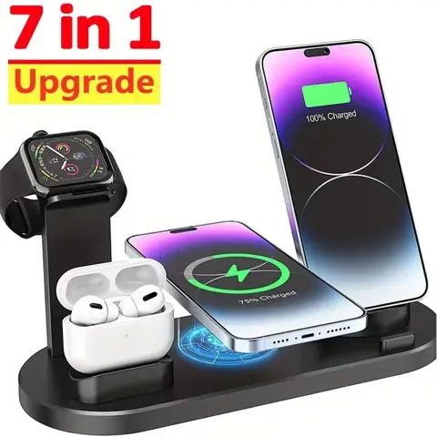 30W 7-in-1 Fast Wireless Charging Station for iPhone, Apple Watch & AirPods – All-in-One Desktop Dock Stand