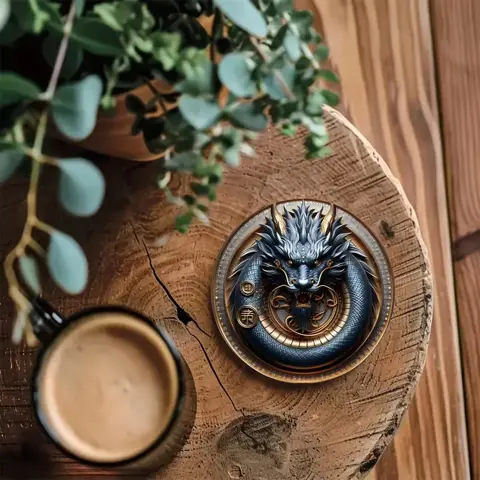6-Piece Chinese Dragon Wooden Coasters - Heat-Resistant, Durable Drink & Coffee Holders for Office & Kitchen