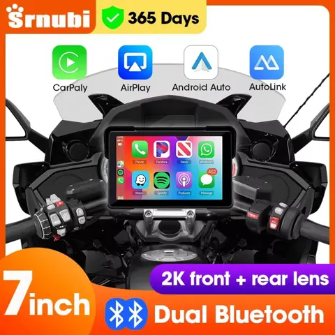 7-Inch Motorcycle DVR Navigation System with 2K Camera, CarPlay, Android Auto, Dual Bluetooth, IP67 Waterproof, Wireless Host for Moto Screen