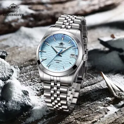 ADDIESDIVE Hot Sale Automatic Men Watch Business NH35A Synthetic Sapphire Mechanical Watches Wave Dial AD2118 Diving WristWatch