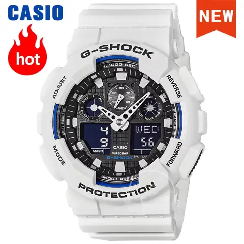 Casio G-SHOCK GA-100B-7A Men's Digital Watch – Shock Resistant, White Multifunction Sports Watch