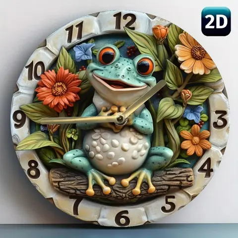 Charming Frog & Floral Wooden Wall Clock - Battery Operated